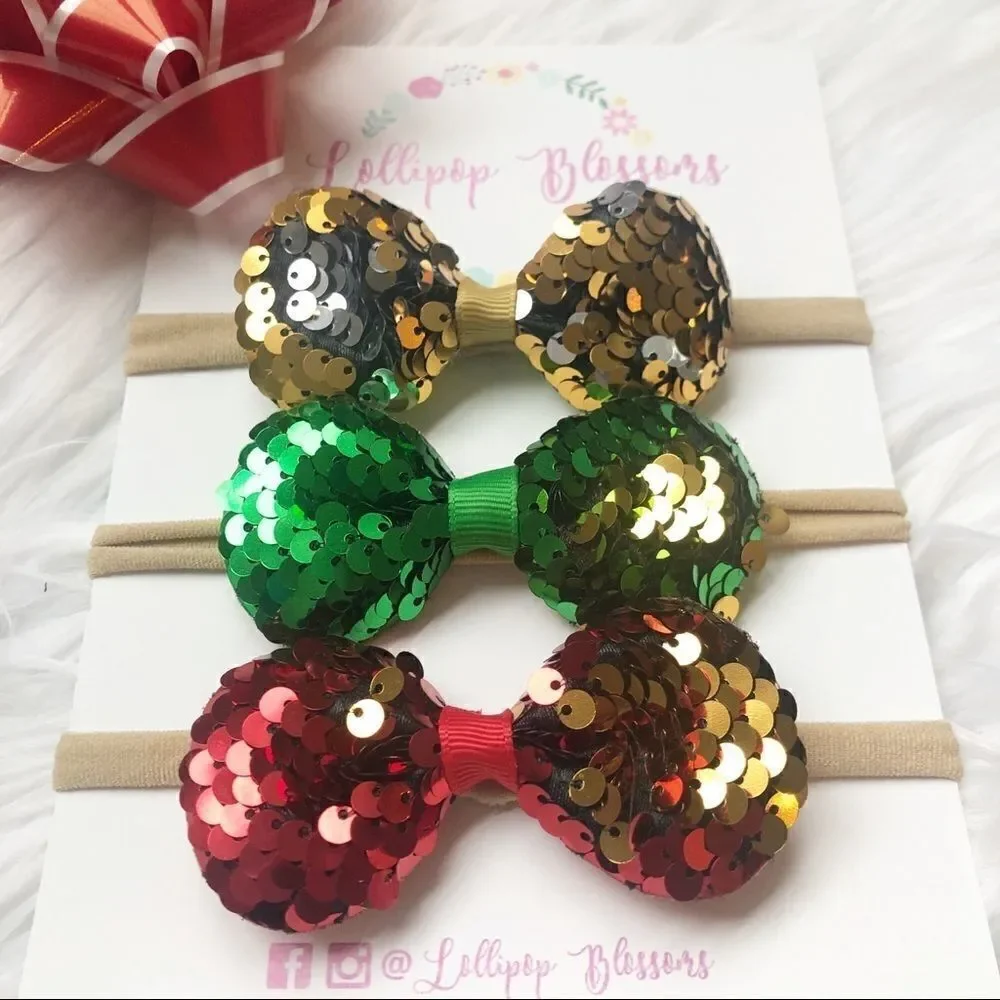 Christmas Headband Sequin Bow set